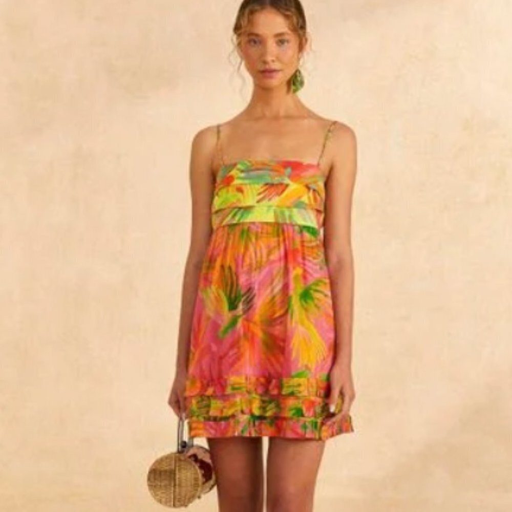 Farm Rio Mixed Painted Birds Mini Dress - Size Large